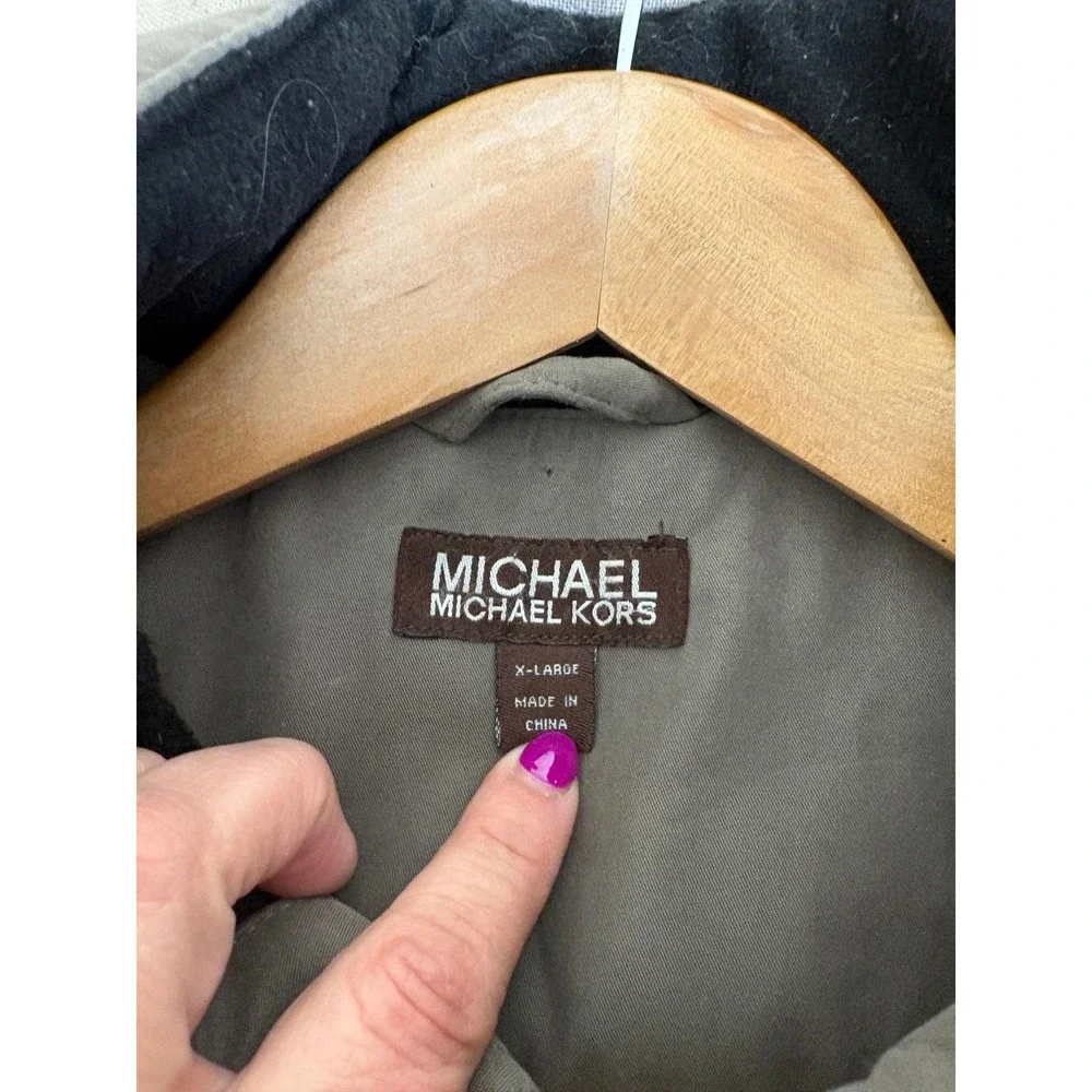 Michael Kors Mens XL Field Jacket Olive Brown Quilted Lined Packable Hood